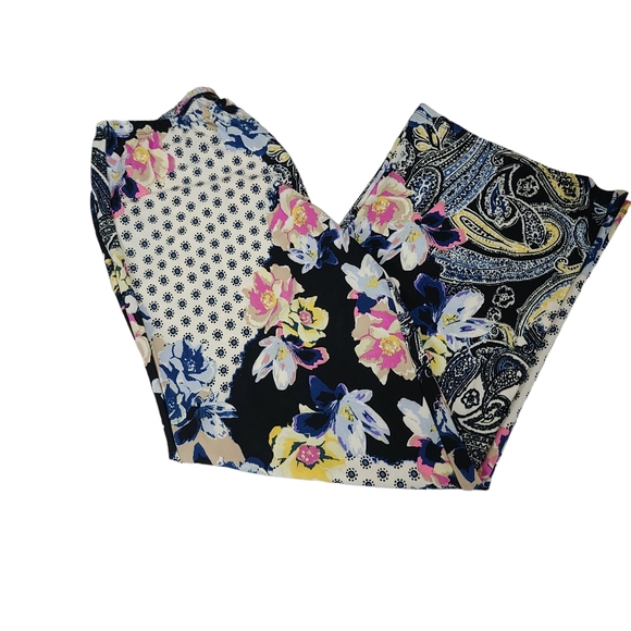 Melissa Paige Pants - Melissa Paige Women's Palazzo Harem Pants Blue Floral PullOn Elastic Wide Leg L